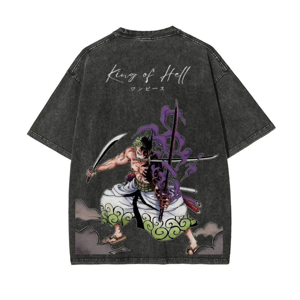 Zoro Anime Merchandise - 원피스 조로 지옥의 왕 빈티지 워시드
