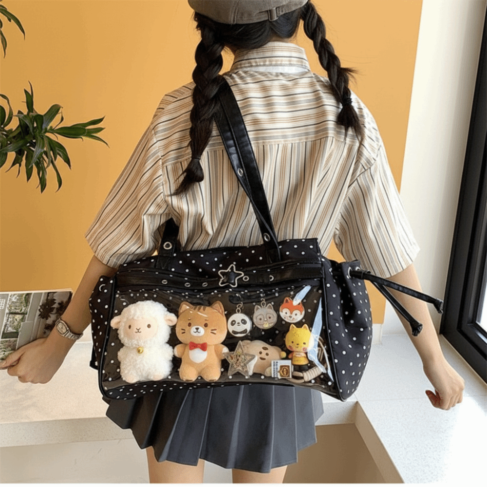 하라주쿠 폴카 도트 이타백 Y2K 배지 디스플레이 PV - Anime Merchandise Women 리뷰 및 가격