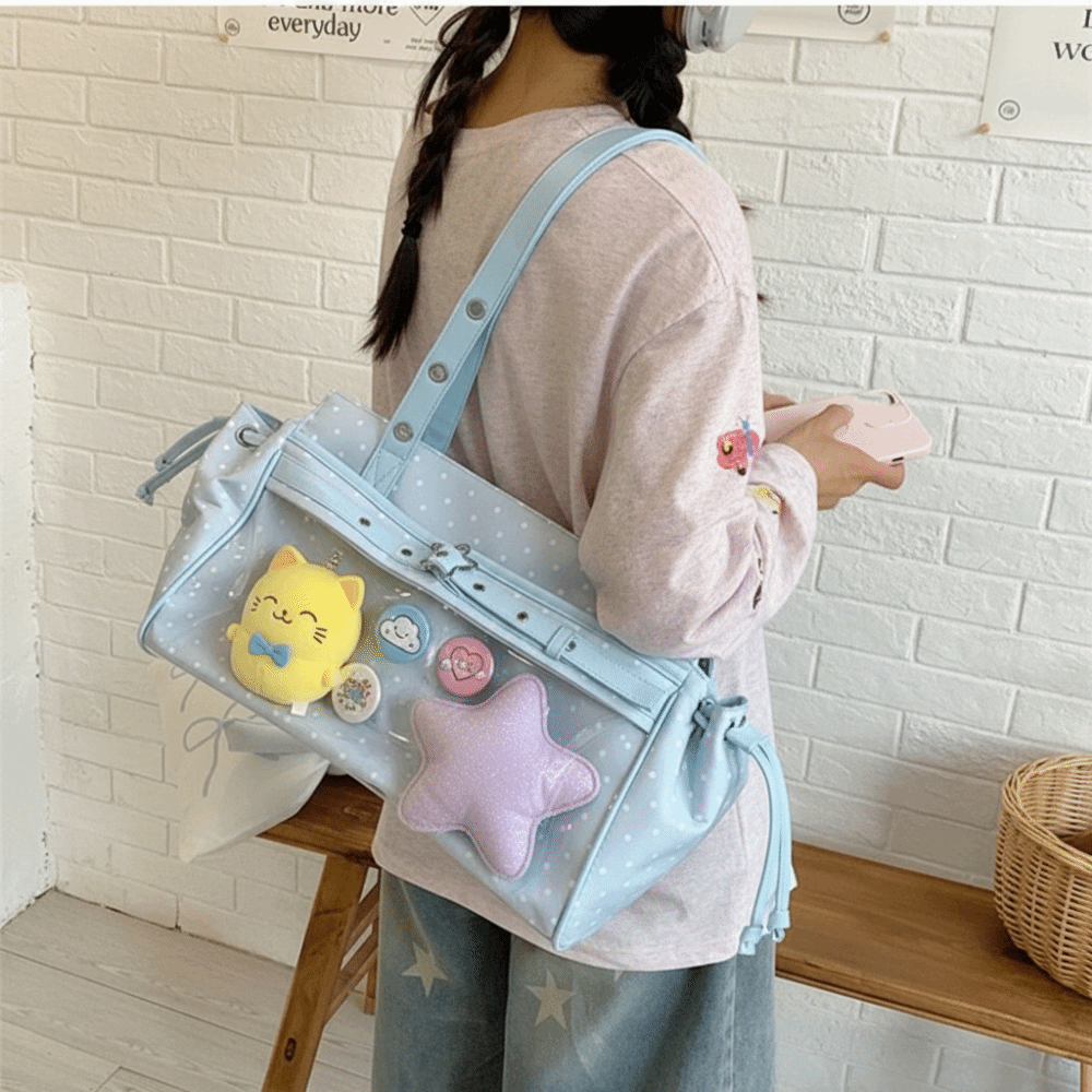 하라주쿠 폴카 도트 이타백 Y2K 배지 디스플레이 PV - Anime Merchandise Women 리뷰 및 가격